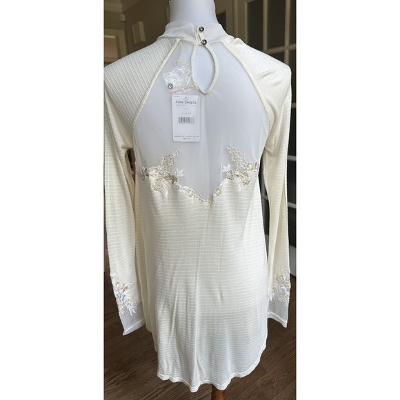Free People Ivory Ecru Lace Mesh Floral Long Sleeve Tunic Top Blouse Sz Xs Boho - Picture 7 of 11